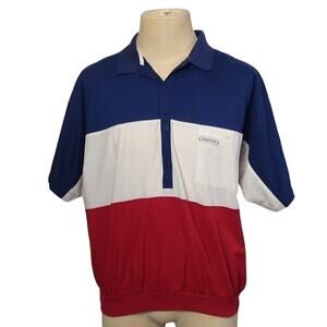 Members Only SZ Large Shirt Vintage Blue White Red Color Block Short Sleeve